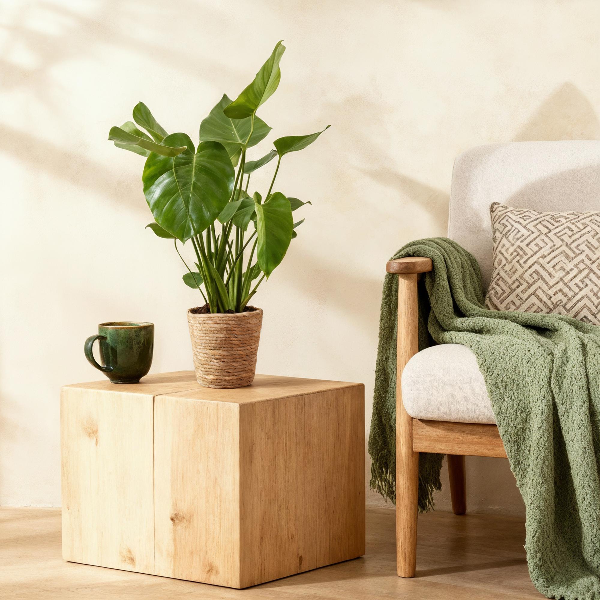 Monstera Deliciosa - Gatenplant - met mand - Pot 17cm - Hoogte 50-55cm 2x