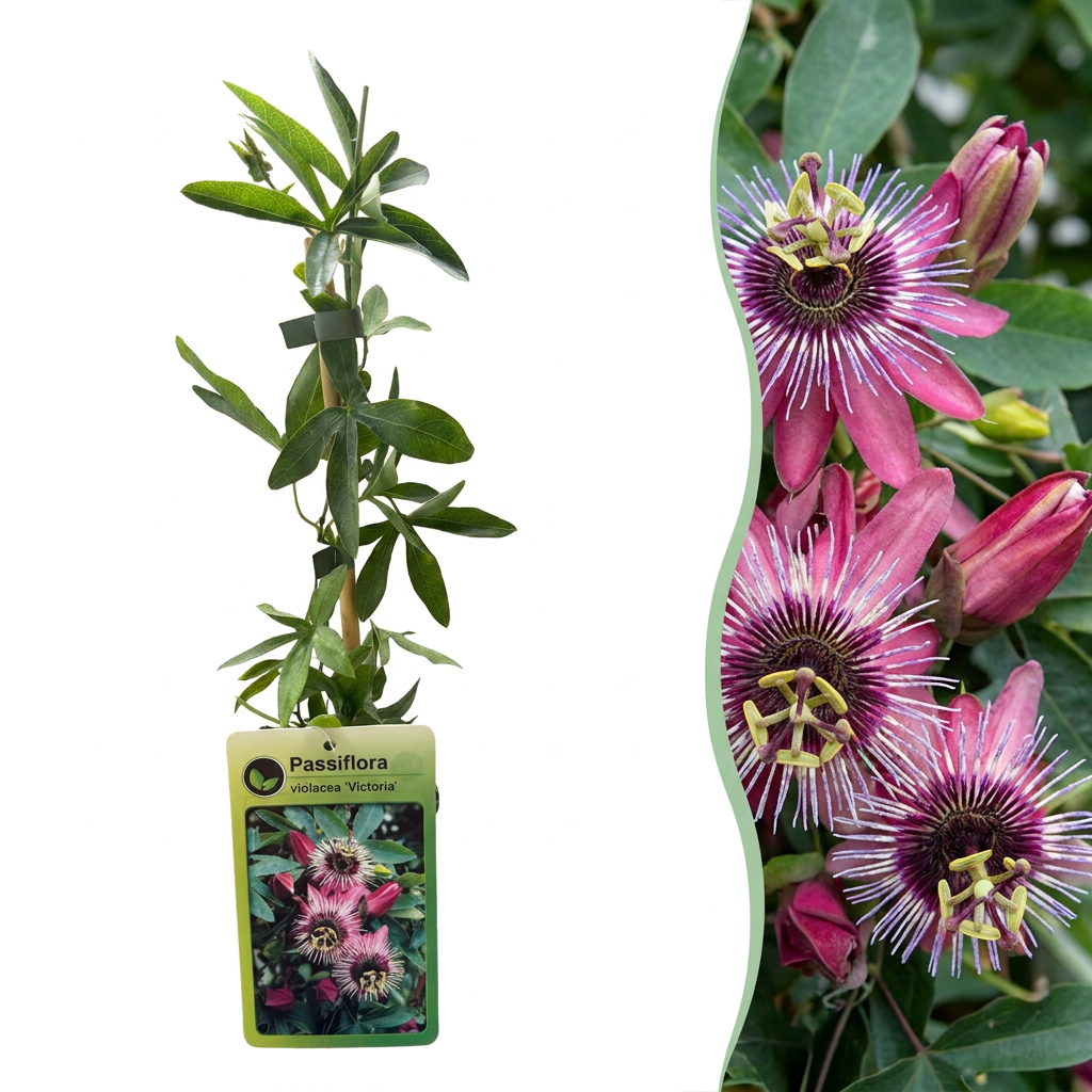 Passiflora Victoria - Passiebloem 4x - Rood - Roze - Klimplant - Ø9cm - ↕35cm