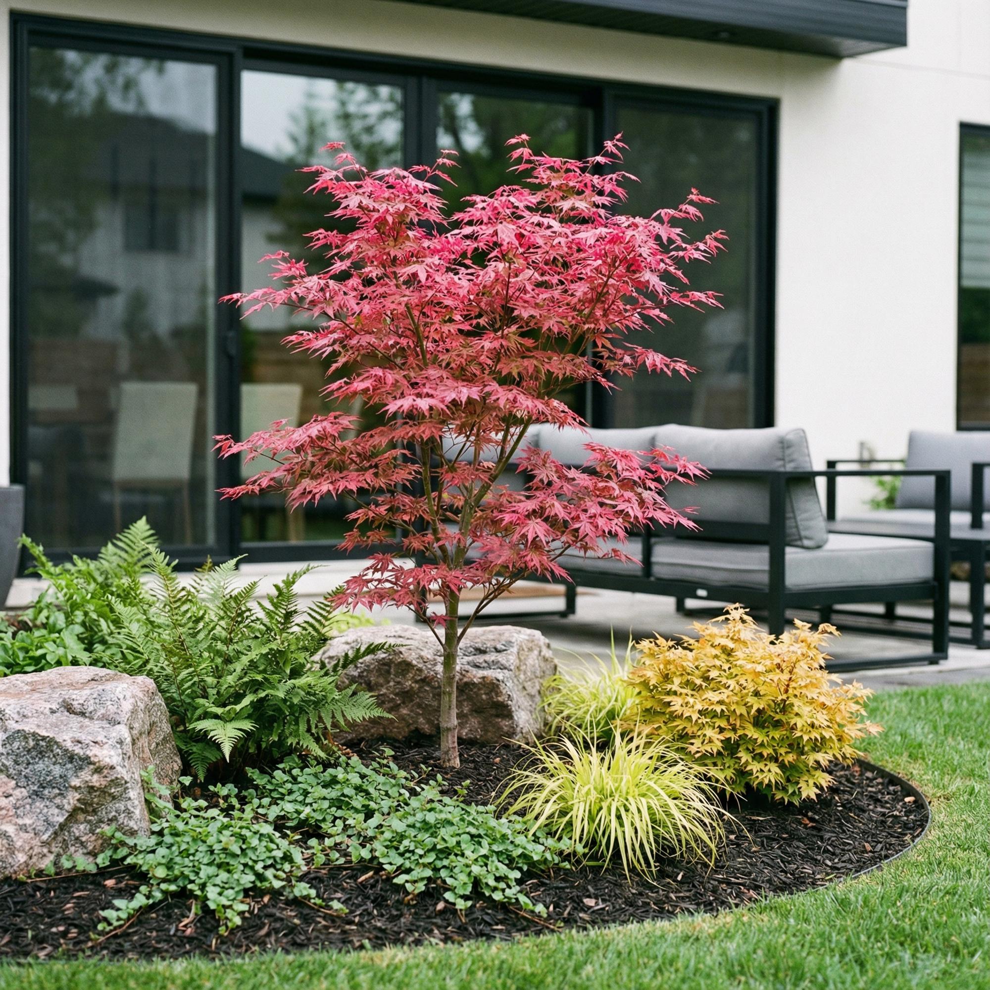Acer palmatum Phoenix - Japanse Esdoorn - Bladverliezend - Groen - Rood - 1 - Pot 26cm - Hoogte 90cm