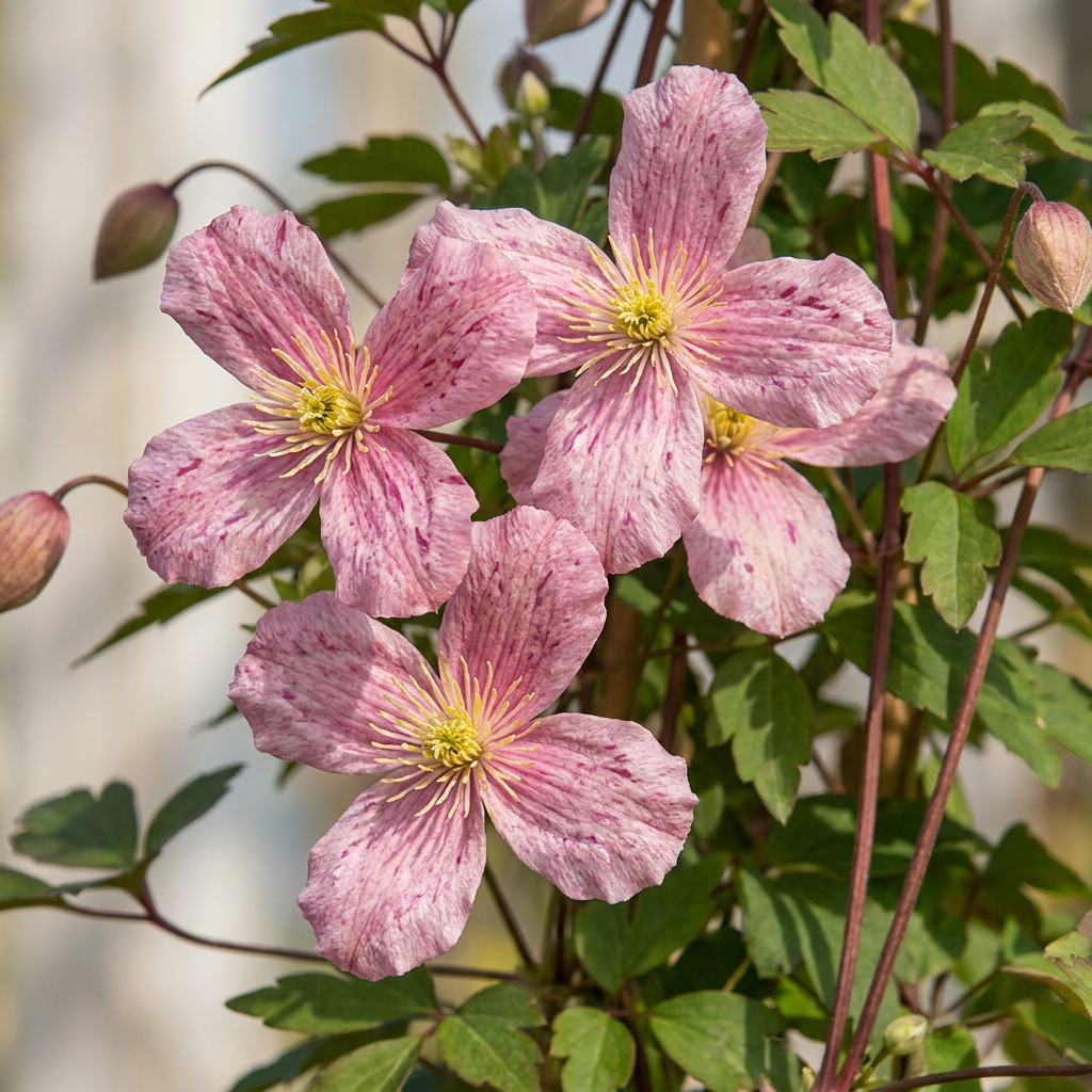 Clematis mont. 'Marjorie' - Bergclematis 4x - Roze - Klimplant - Ø9cm - ↕35cm