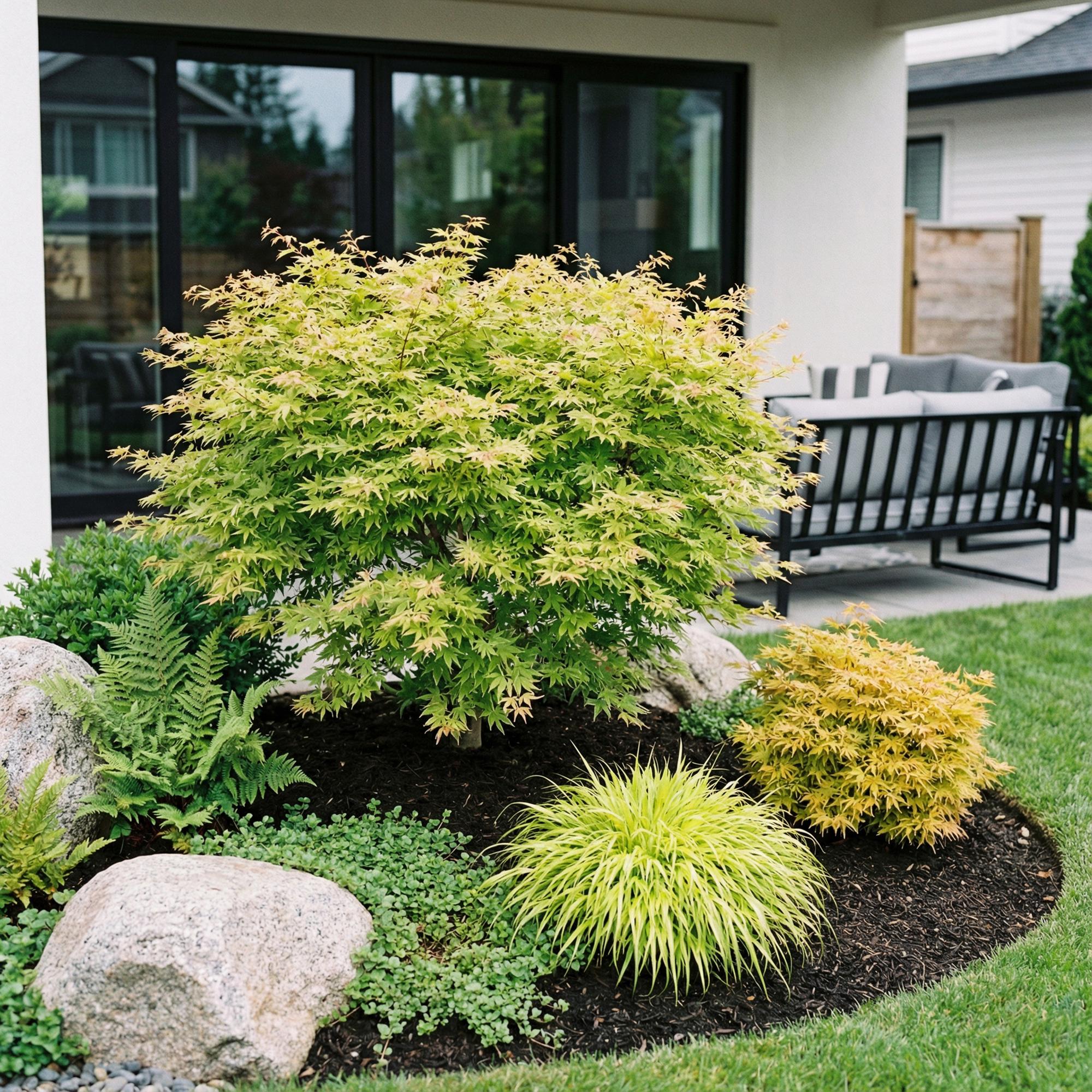 Acer palmatum Methamorphosa - Japanse Esdoorn - Bladverliezend - Groen - Oranje - 1 - Pot 26cm - Hoogte 90cm