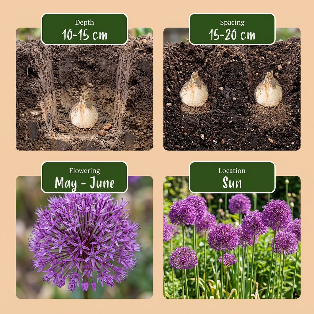 30 bulbes d'Allium Purple Sensation - Oignon ornemental - Violet - Floraison estivale - Calibre 10/12