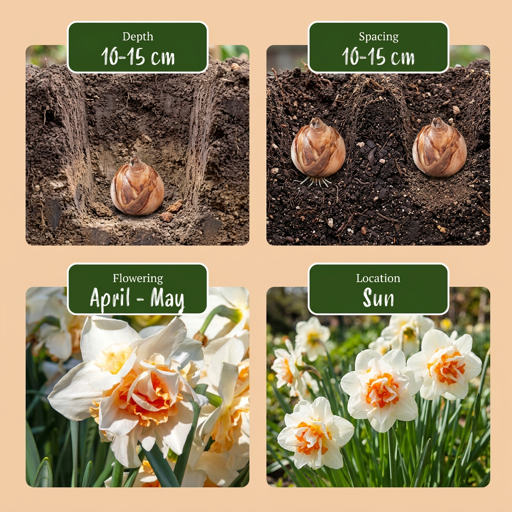 40x Narcissus Replete - Bloembollen - Dubbele narcis Replete - Wit en Oranje - Voorjaarsbloeier - Bolmaat 10/12