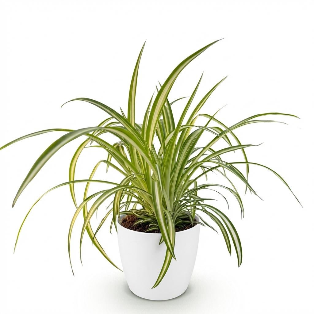 Chlorophytum comosum Variegatum - Bonte Graslelie - met Potter Wit - Pot 12cm - Hoogte 20cm