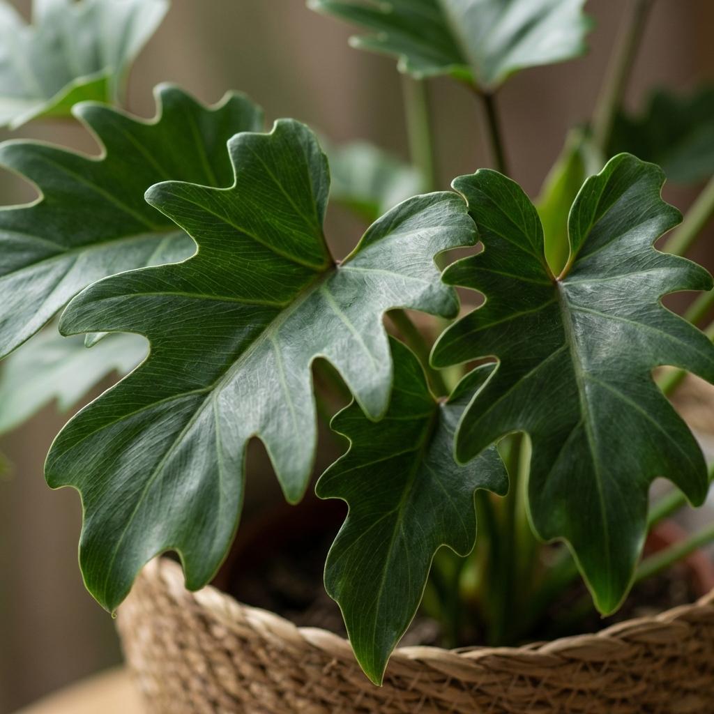 Philodendron Xanadu - Groen - Weinig onderhoud - 1 Plant - met Mand - Pot 19cm - Hoogte 60cm