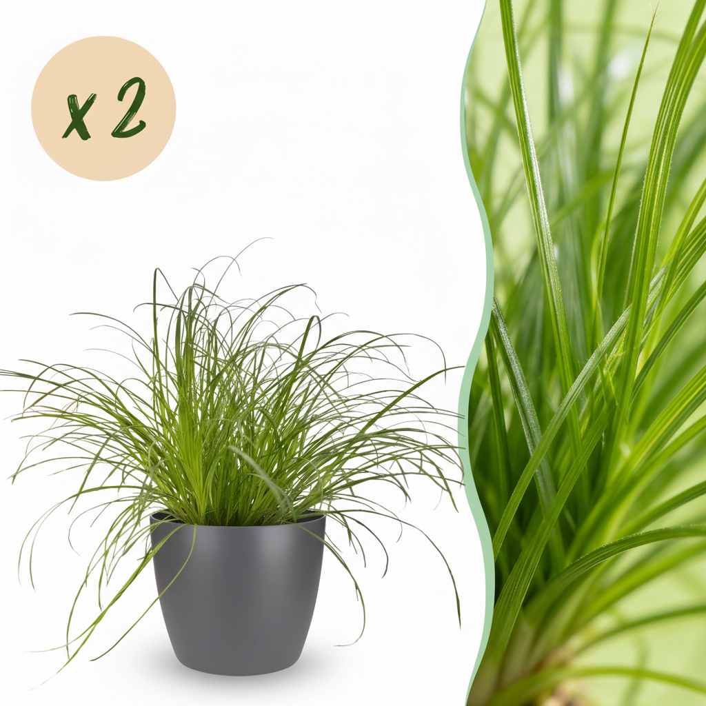Cyperus alternifolius Zumula - Kattengras - Huisdiervriendelijke Plant - Groen - 2 Planten - met Potter Grijs - Pot 12cm - Hoogte 20cm