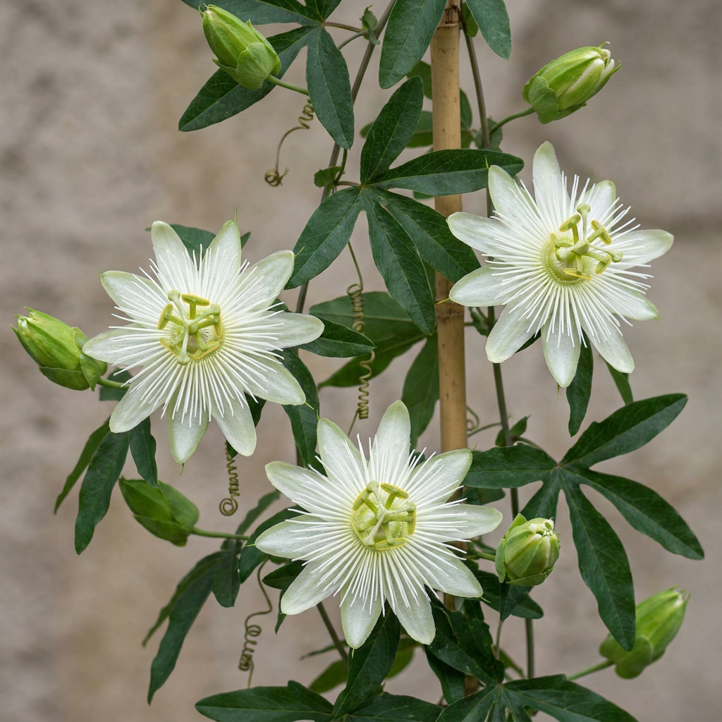 Passiflora ca. 'Constance Elliott' - Passiebloem 'Constance Elliott' 4x - Wit - Klimplant - Ø9cm - ↕35cm
