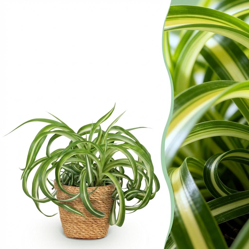 Chlorophytum comosum Bonnie - Krullende Graslelie - Huisdiervriendelijke Plant - 1 Plant - met Mand - Pot 12cm - Hoogte 20cm