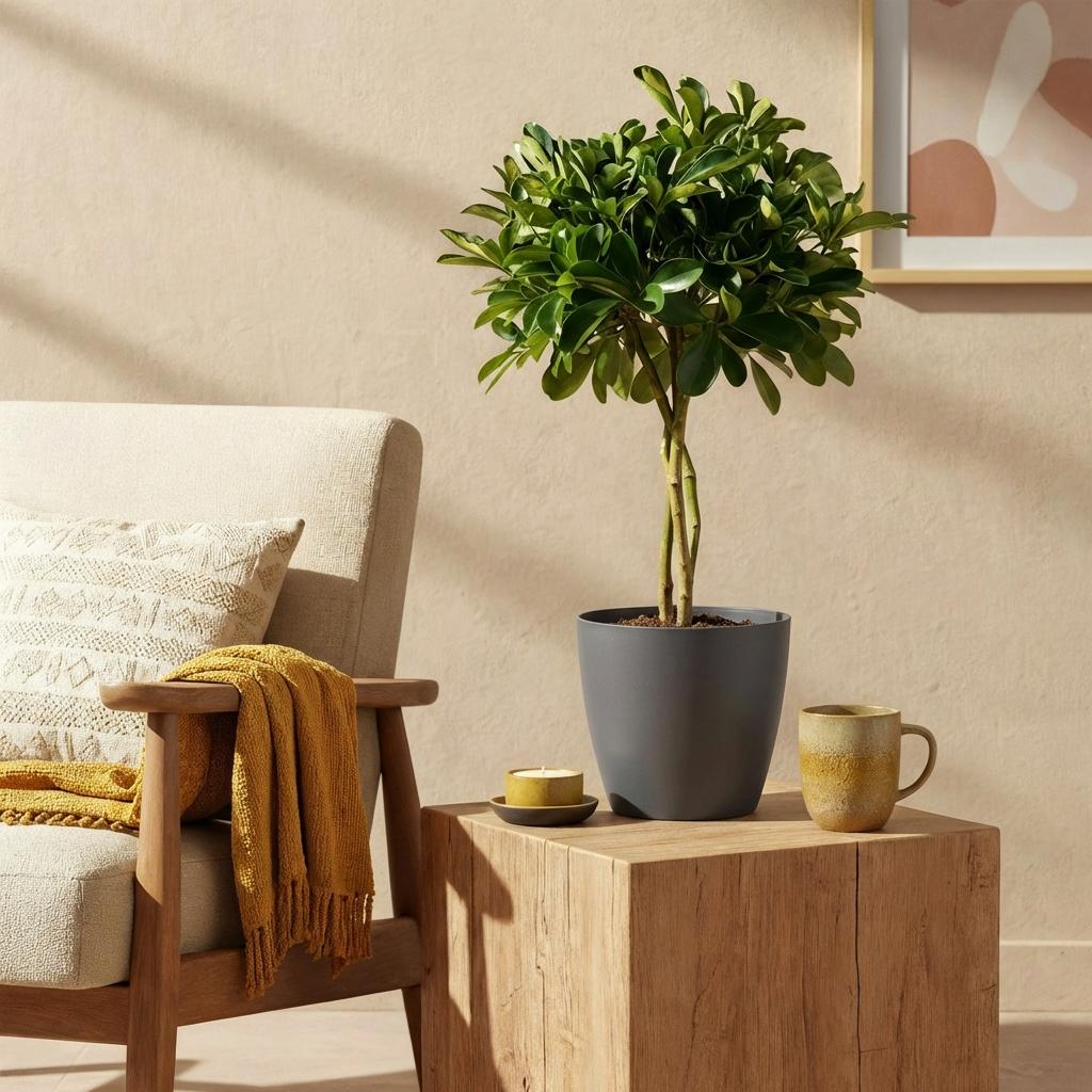 Schefflera Gold Capelle - Vingerboom - met Potter Grijs - Pot 21cm - Hoogte 70-80cm